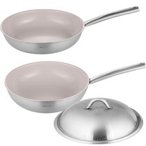 에델코첸 IH인덕션 이지프리즘 스텐 세라믹 코팅 프라이팬 2종 세트, 프라이팬 28cm + 웍팬 28cm + 뚜껑 28cm, 얼그레이