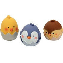 꼬수니토이즈 강아지 에그패밀리 라텍스 삑삑이 병아리 펭귄 참새 장난감 3종 세트, 옐로우, 블루, 초코브라운, 1세트