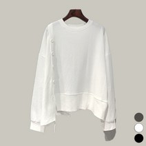 페이퍼먼츠 여성용 라운드넥 사이드 버튼 긴팔 티셔츠 02888