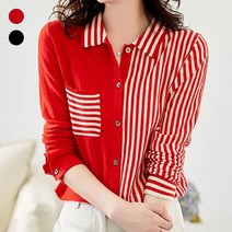 페이퍼먼츠 여성용 언발 스트라이프 포켓 데일리 셔츠 03907