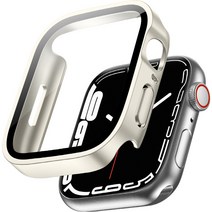 뷰씨 애플워치 풀커버 강화유리 액정보호 스퀘어 케이스, 무광 스타라이트