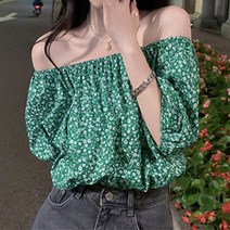 묘먀미 여성용 플라워 셔링 오프숄더 블라우스 MMM111