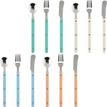 시에르 파르베 4인 디저트 티스푼 + 티포크 + 버터나이프 세트, 아이보리, 파스텔그린, 누드핑크, 파스텔블루, 티스푼 4p + 티포크 4p + 버터나이프 4p
