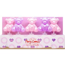 유어캔들 데코레이션 캐릭터 파티캔들 픽셀 베어 생일초 5종 세트, 핑크, 보라, 1세트