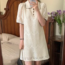 페이퍼먼츠 펀칭 레이스 플라워 버튼 퍼프 원피스 04857