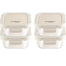 코렐 스냅웨어 프레쉬스냅 유리밀폐용기 + 뚜껑 정사각 320ml*4아이보리, 1세트, 밀폐용기 4p + 뚜껑 4p