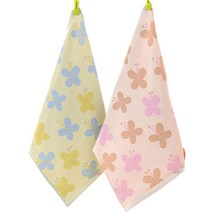 북유럽풍 순면거즈 핸드 주방 타월 나비 2종 세트, 옐로우, 핑크, 1세트