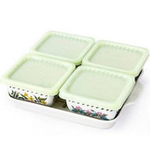 포트메리온 보타닉가든 스퀘어서빙 트레이 + 디쉬 4p + 실리콘 뚜껑 4p 세트, 1세트, 혼합색상