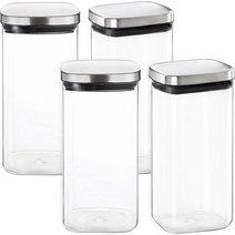 차이나다 스테인리스 사각 밀폐 유리병, 2000ml, 4개