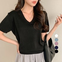 베러스윗 여성용 루즈핏 브이넥 반팔 니트