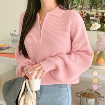무드인더 여성용 반집업 카라 하찌 니트