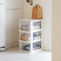 아이리스 우드 슬림 3단 서랍장 WTS-303 바퀴 포함, 투명 화이트, 1개, 3개