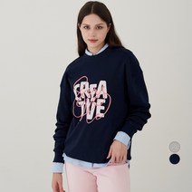 Elle Paris 오버핏 그래픽 특양면 맨투맨 CREATIVE 네이비 L