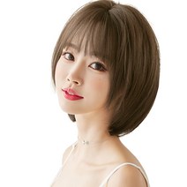 하이유니 스트레이트 펌 숏 컷 헤어 단발 통가발 가발 32cm + 가발망 + 거치대 세트, 쿨브라운, 1세트