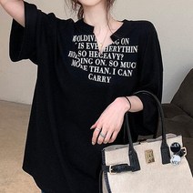비비에모 여성용 브이넥 루즈핏 스타일리시한 레터링 티셔츠 00202