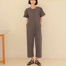 빼빼 버튼 퍼프소매 점프슈트
