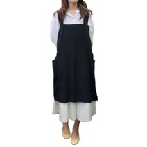 린넨 심플 롱 앞치마 XL, 블랙, 1개