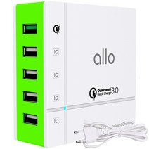 알로코리아 QC3.0 퀵차지 5포트 고속 멀티충전기, 화이트그린, 1개