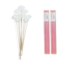 레스쁘리 미니로즈 조화 8p + 디퓨저 스틱 20p, 조화 (그린), 스틱 (핑크), 1세트