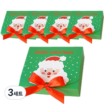 도나앤데코 크리스마스 직사각 포장 상자 소 5p + 리본 5p, 스마일산타 그린, 3세트