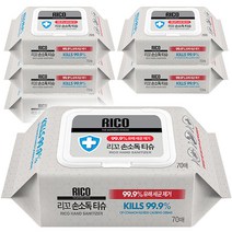 리꼬 손소독 티슈 캡형, 70매, 6개