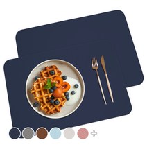 소이믹스 포시즌 스퀘어 북유럽 방수 가죽 테이블매트 2p, 네이비, 40 x 30 cm