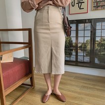 린다샵 라베가 뒷밴딩 면 트임 롱 스커트 SK3934K17