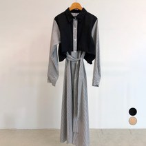 페이퍼먼츠 스트라이프 레이어드 베스트 롱 셔츠 원피스 00770