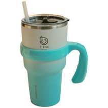 디스이즈미 Tim 대용량 손잡이 보냉 보온 텀블러 본체 + 뚜껑 + 손잡이, 민트&화이트, 900ml