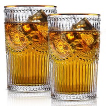 블루선 북유럽풍 싱글몰트 하이볼 온더락 엔틱 유리컵 350ml, 골드링, 2개