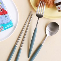 에펠라인 어린이 숟가락 + 젓가락 + 포크 세트, 실버 올리브