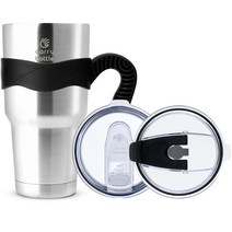 캐리보틀 몬스터 텀블러 + 플립 빨대 뚜껑 + 전용 손잡이 세트, 스틸(텀블러), 블랙(손잡이), 900ml