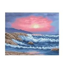 디클레어 액자 캔버스형 보석십자수 DIY 키트 40 x 50 cm, 1세트, 바다 석양