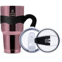 캐리보틀 몬스터 텀블러 + 플립 빨대 뚜껑 + 전용 손잡이 세트, 글로시와인(텀블러), 블랙(손잡이), 900ml