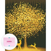 디클레어 액자 캔버스형 보석십자수 DIY 키트 40 x 50 cm, 골드트리와 사슴, 1세트