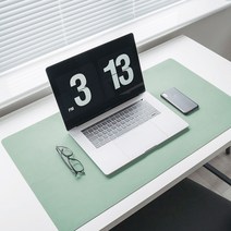 양면 가죽 방수 데스크매트, 라이트그린 + 블루