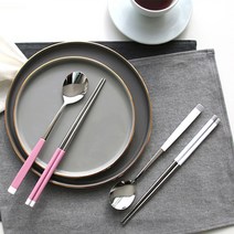 보네르 수저 2인 세트 화이트 + 핑크, 1세트, 숟가락 2p + 젓가락 2p, 혼합 색상