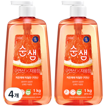 순샘 구연산 자몽향 용기 일반주방세제, 974ml, 4개
