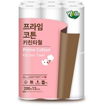헬로 프라임코튼 천연펄프 키친타올, 200매, 12개