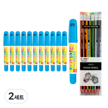 동아 고체형광펜 제트스틱 12p + 투코비 삼각 지우개 연필 SG-208 12p 세트, 하늘(제트스틱), 혼합색상(지우개연필), 2세트