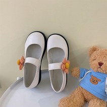 데일리 귀여운 대롱 체크꽃 심플 가죽 단화