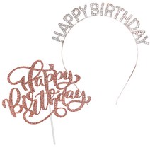 JOYPARTY 메탈릭 생일머리띠   글리터 생일토퍼 세트, 로즈골드(머리띠), 로즈골드(토퍼), 1세트