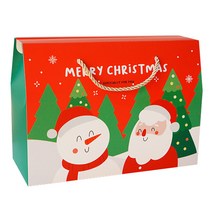 도나앤데코 크리스마스 손잡이 끈 선물상자 대 5p + 골드끈10p + 스티커5p, 웃음가득 산타와눈사람, 1세트