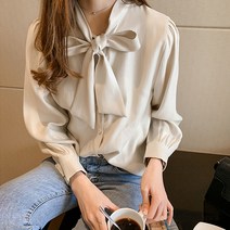 루나걸 니즈 리본 긴팔 블라우스