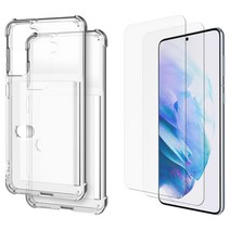 모란카노 슬라이드 투명 카드수납 휴대폰 케이스 2p + 플래쉬 액정 강화유리 2p 세트, 1세트