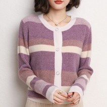 마켓A 여성용 컬러스트라이프 라운드넥 가디건