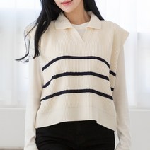 디어로라 여성용 하찌 트임 카라 오버핏 드롭숄더 니트 조끼
