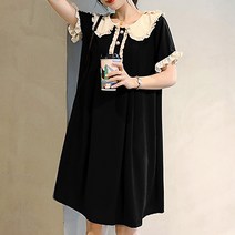 진주 단추 소프트 프릴 라운드 카라 반소매 임산부 원피스