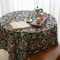 바이지미 촉감좋은 플라워 테이블보, 블랙, 4인용 정사각(140 x 140 cm)