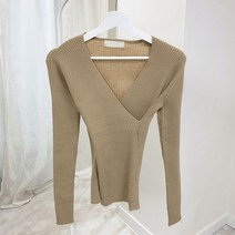 여성용 골지 브이넥 랩 봄 니트